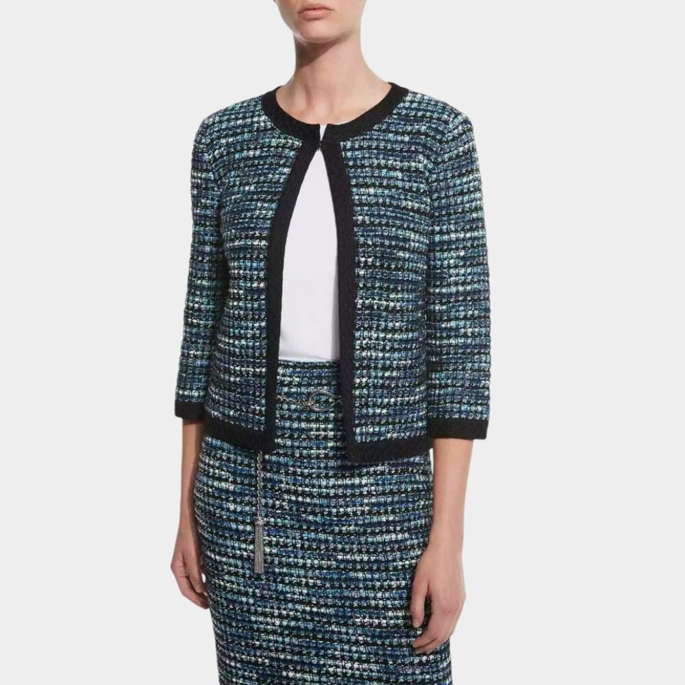 NWT St. John Martinique Blue Tweed Jacket, Blazer, Cardigan Size 10